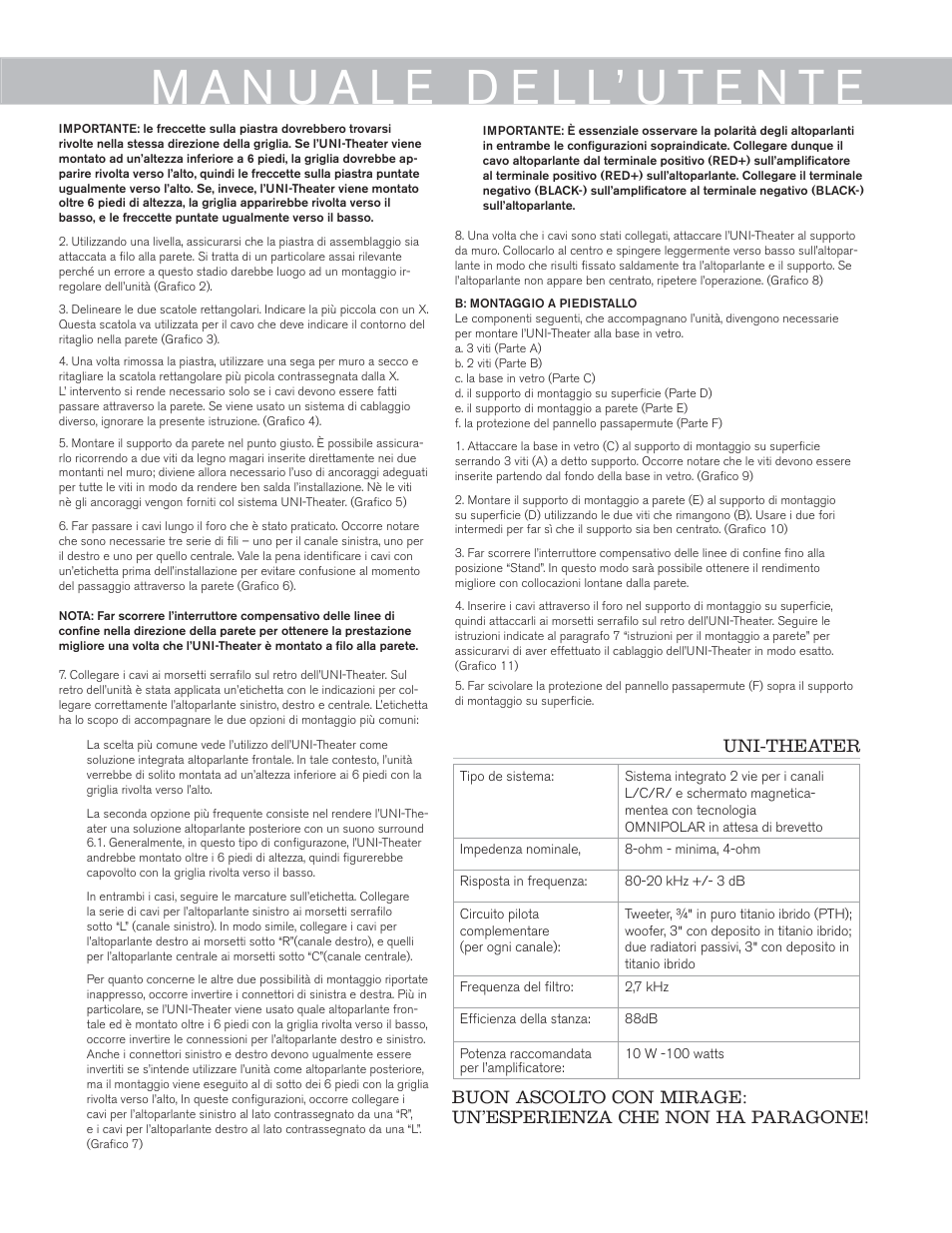 Mirage Uni-Theater® 5.1 User Manual | Page 9 / 24