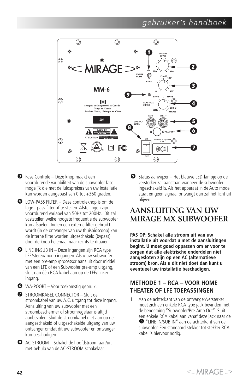 Aansluiting van uw mirage mx subwoofer | Mirage MX 5.1 User Manual | Page 42 / 72