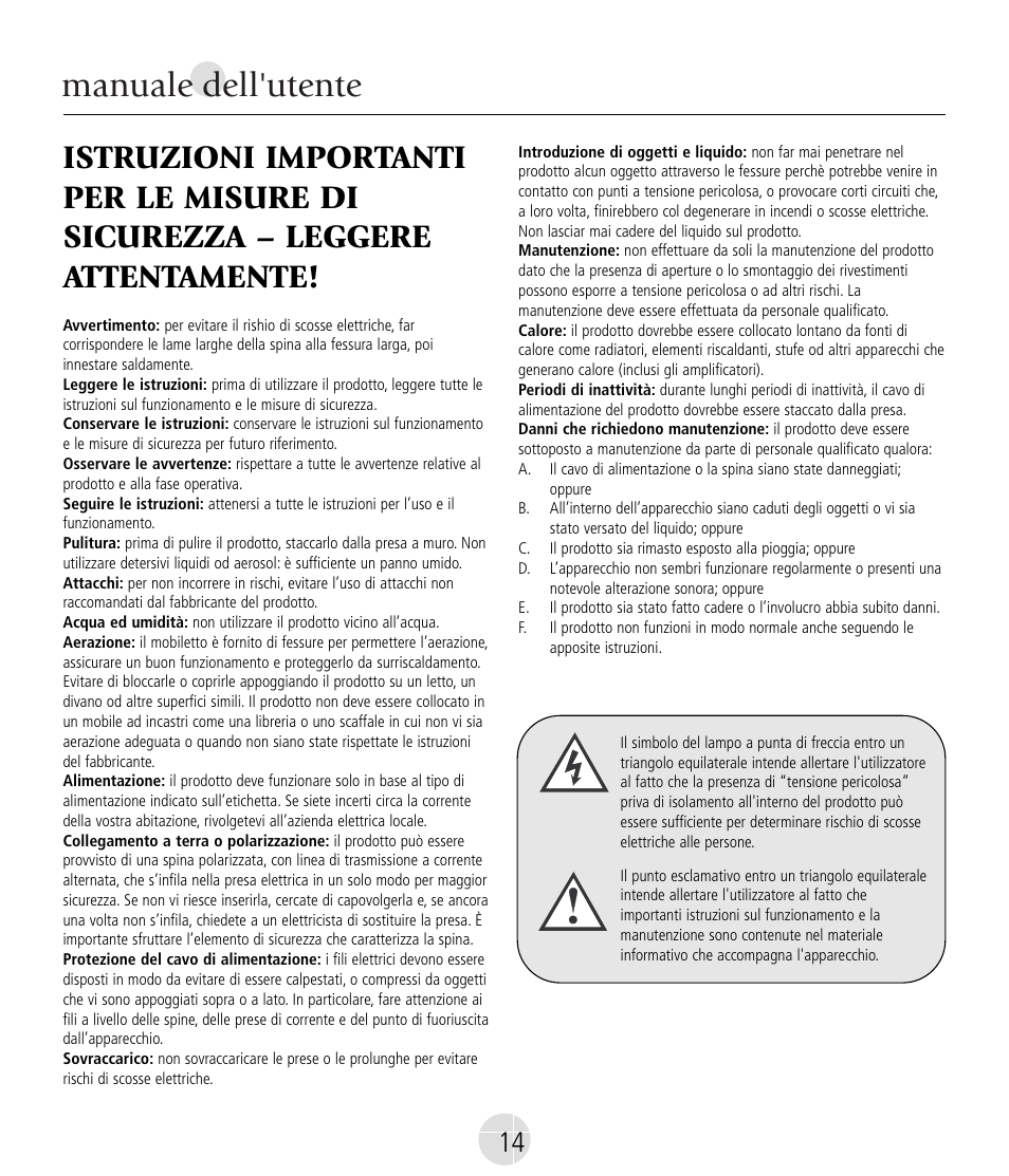 Manuale dell'utente | Mirage Nanosat® Prestige User Manual | Page 14 / 44