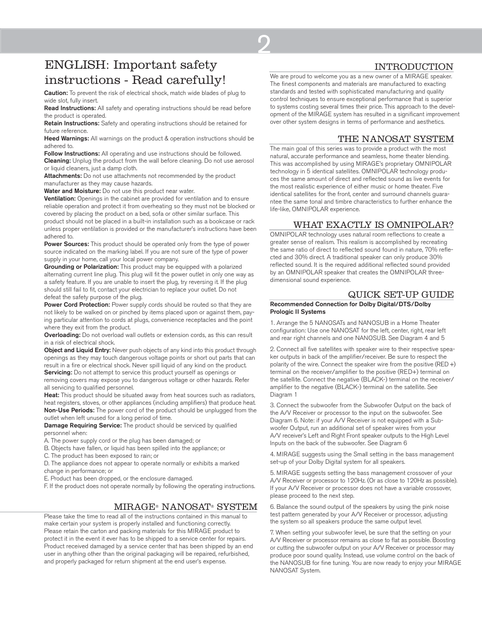 Mirage Nanosat® 5.1 User Manual | Page 2 / 24