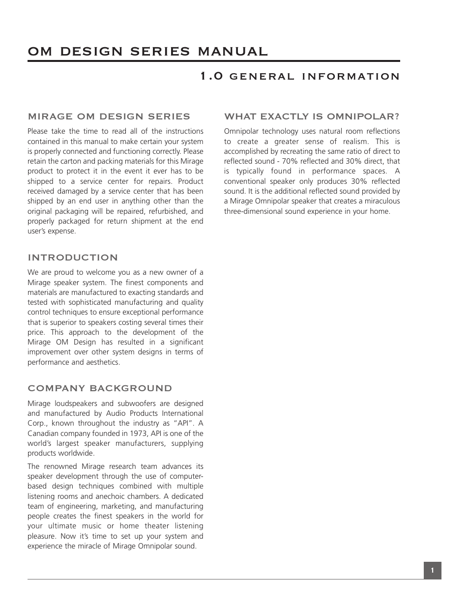 Om design series manual | Mirage OMD-28 User Manual | Page 3 / 19