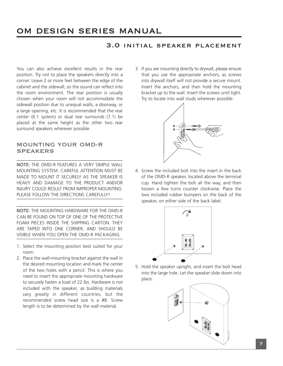 Om design series manual, Mounting your omd-r speakers | Mirage OMD-28 User Manual | Page 9 / 19