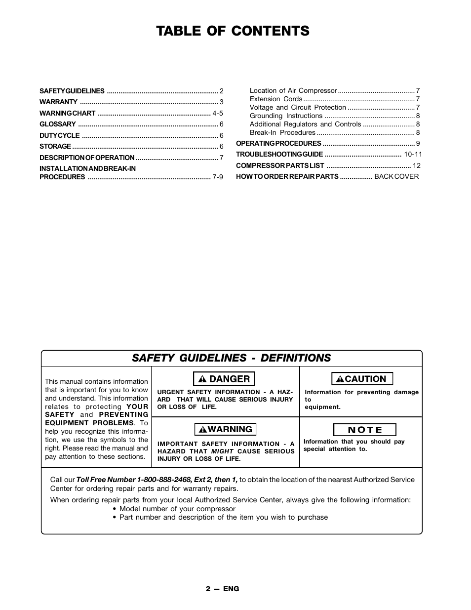 DeVillbiss Air Power Company FAC1025 User Manual | Page 2 / 16