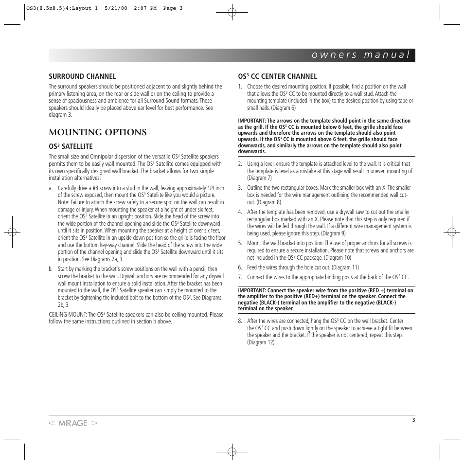 Mounting options | Mirage OS³-FS User Manual | Page 3 / 36