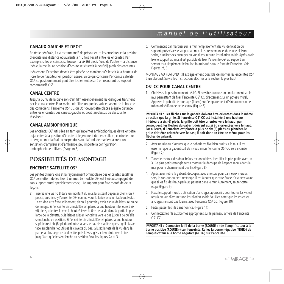 Possibilités de montage | Mirage OS³-FS User Manual | Page 6 / 36