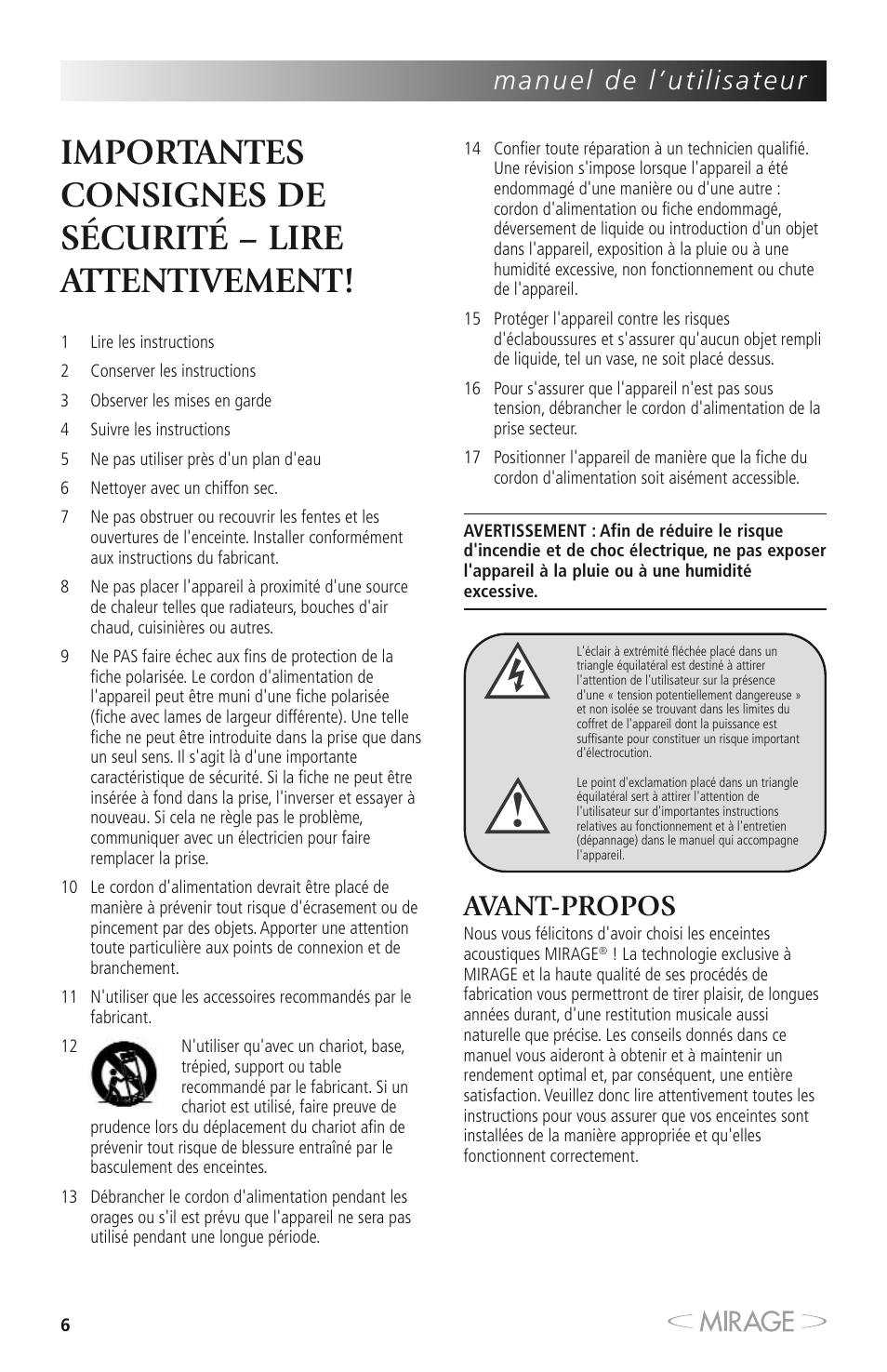 Avant-propos | Mirage MM-8 User Manual | Page 6 / 44