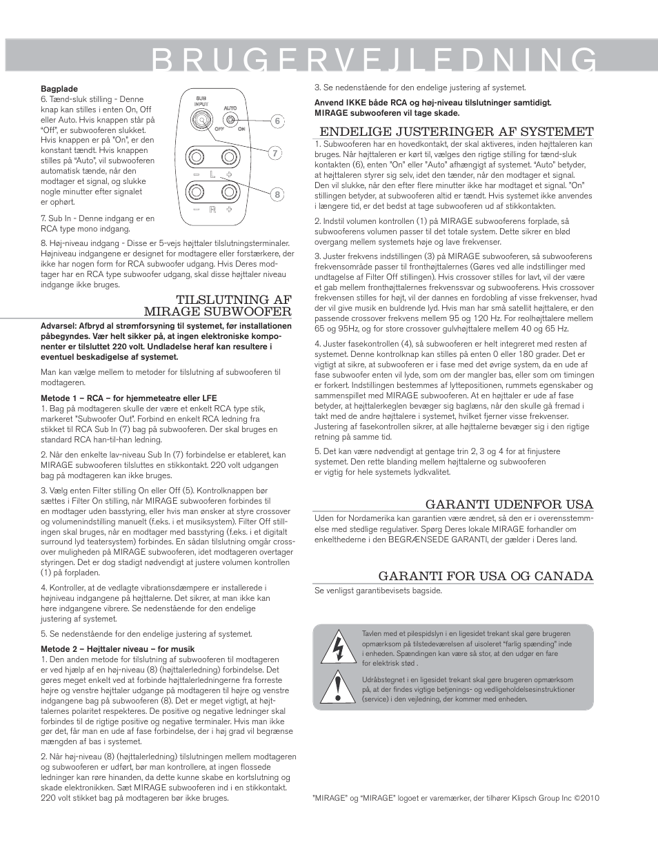 Endelige justeringer af systemet | Mirage Omni S10 User Manual | Page 13 / 22