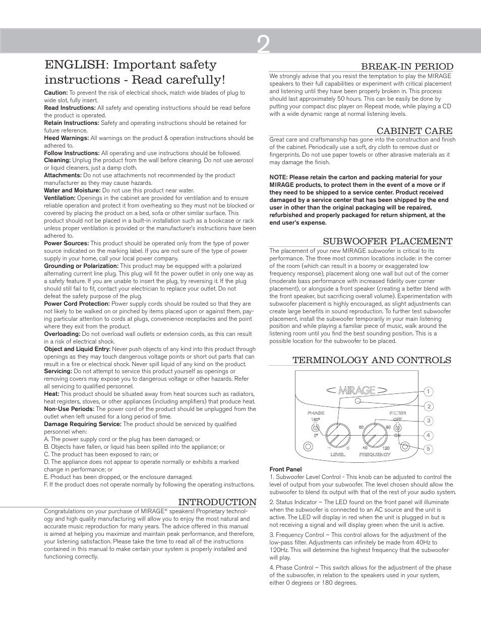 Mirage Omni S10 User Manual | Page 2 / 22