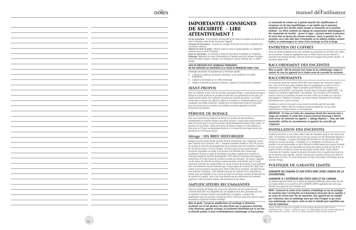 Manuel de l'utilisateur | Mirage Oasis MK II User Manual | Page 3 / 8