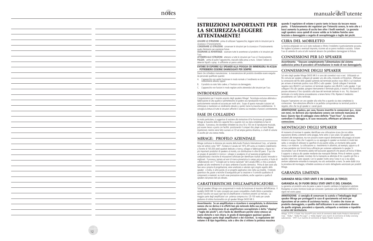 Manuale dell'utente | Mirage Oasis MK II User Manual | Page 5 / 8