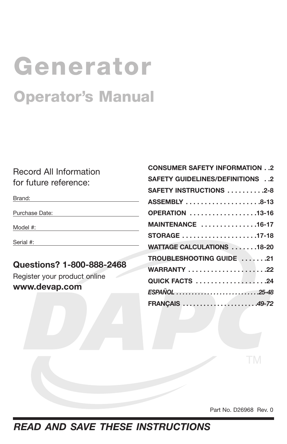 DeVillbiss Air Power Company D26968 User Manual | 72 pages