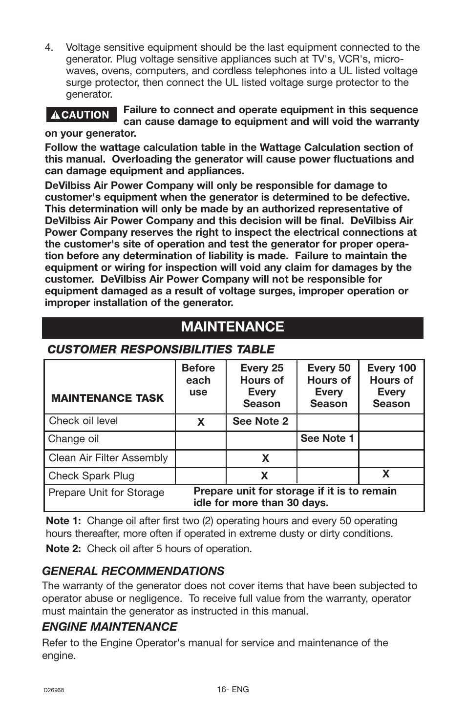 Maintenance | DeVillbiss Air Power Company D26968 User Manual | Page 16 / 72