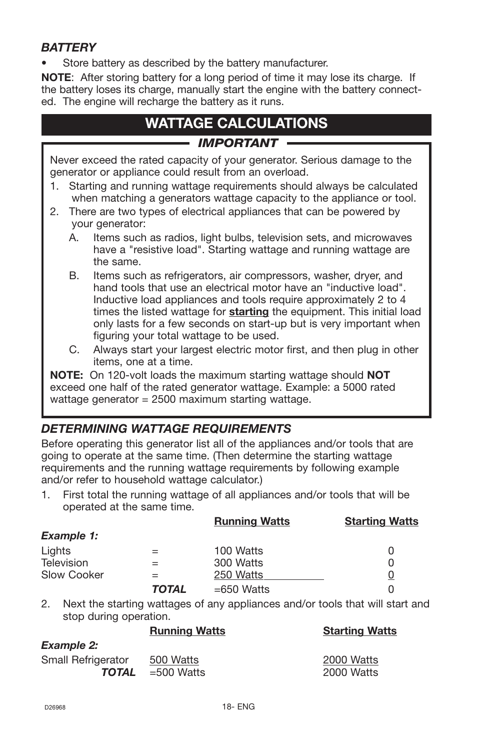 Wattage calculations | DeVillbiss Air Power Company D26968 User Manual | Page 18 / 72