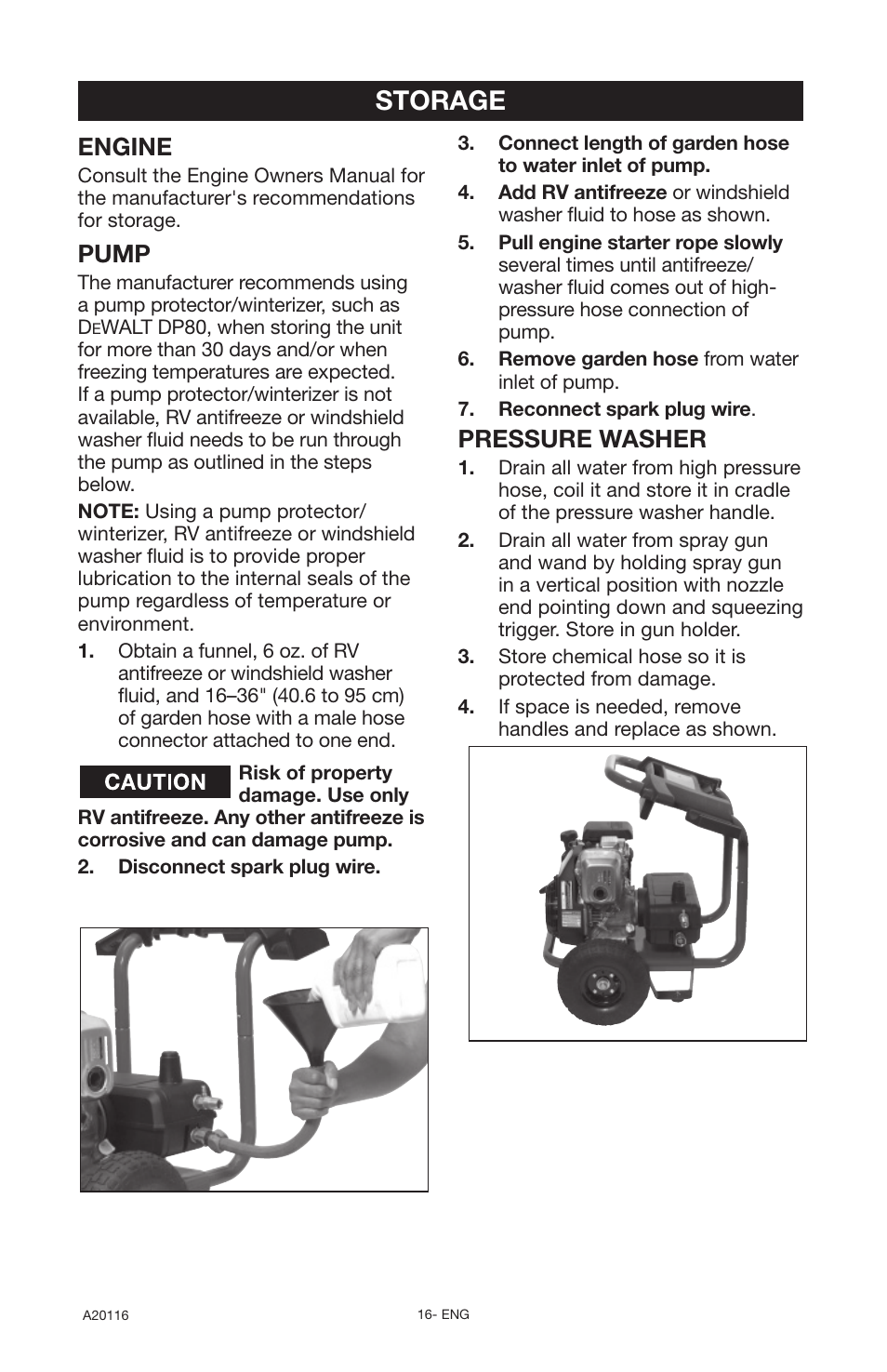 Storage, Engine, Pump | Pressure washer | DeVillbiss Air Power Company Excell XC2600 User Manual | Page 16 / 60