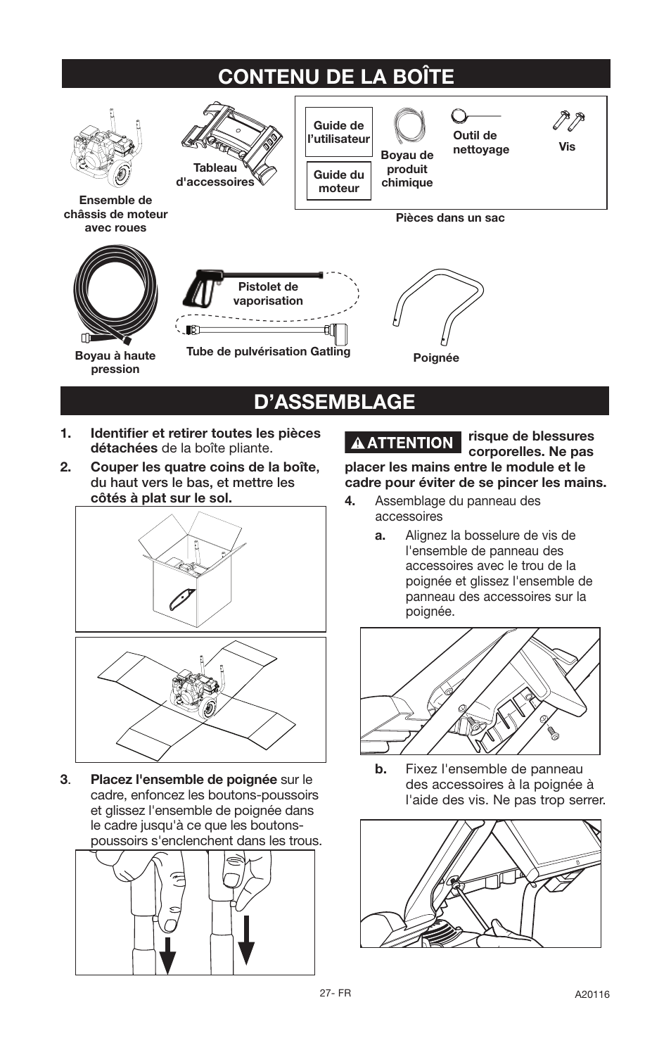 Contenu de la boîte d’assemblage | DeVillbiss Air Power Company Excell XC2600 User Manual | Page 27 / 60