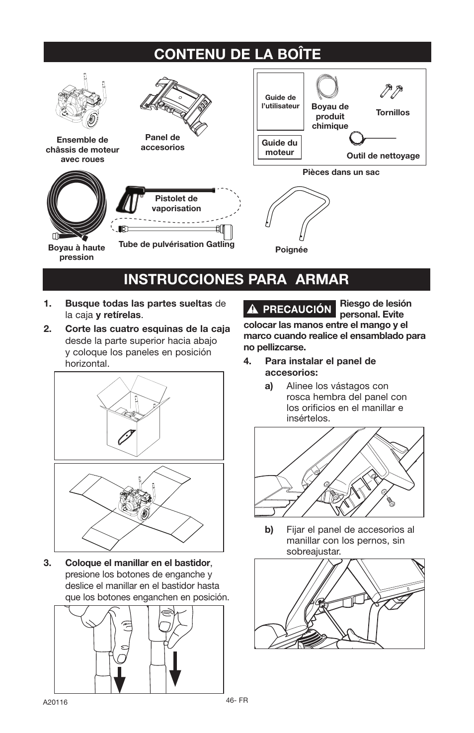 Contenu de la boîte, Instrucciones para armar | DeVillbiss Air Power Company Excell XC2600 User Manual | Page 46 / 60