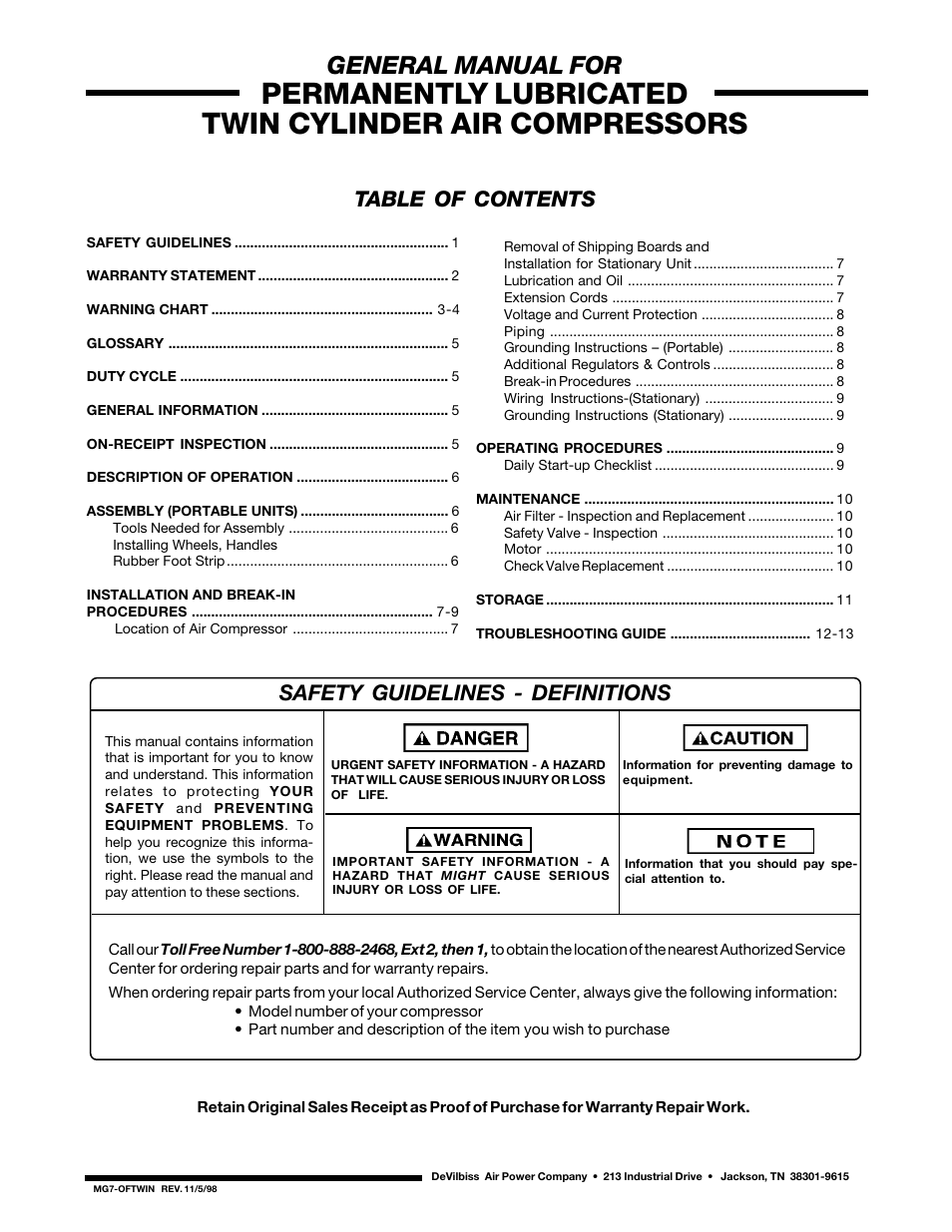 DeVillbiss Air Power Company MG7-OFTWIN User Manual | 16 pages