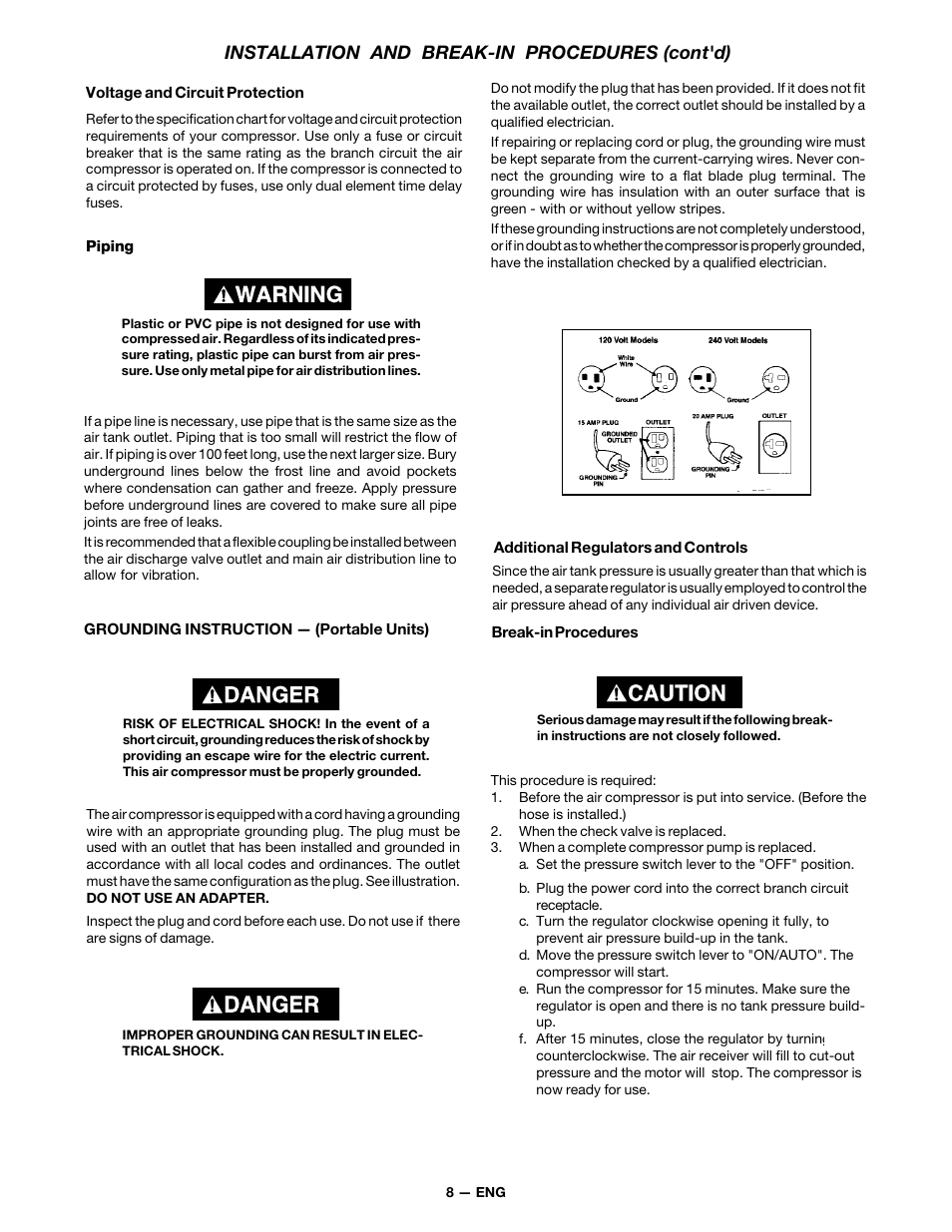 Installation and break-in procedures (cont'd) | DeVillbiss Air Power Company MG7-OFTWIN User Manual | Page 8 / 16