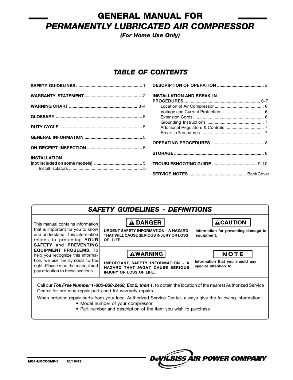 DeVillbiss Air Power Company MG1-UMCCOMP-3 User Manual | 12 pages