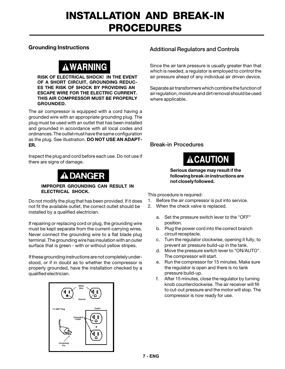 Installation and break-in procedures | DeVillbiss Air Power Company MG1-UMCCOMP-3 User Manual | Page 7 / 12