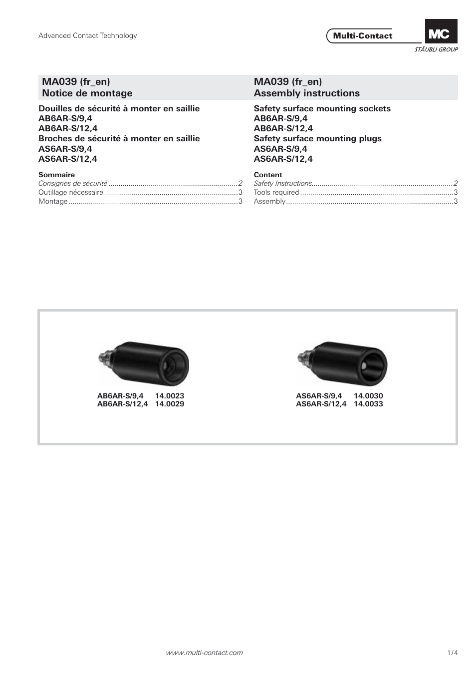 Multi-Contact MA039 User Manual | 4 pages