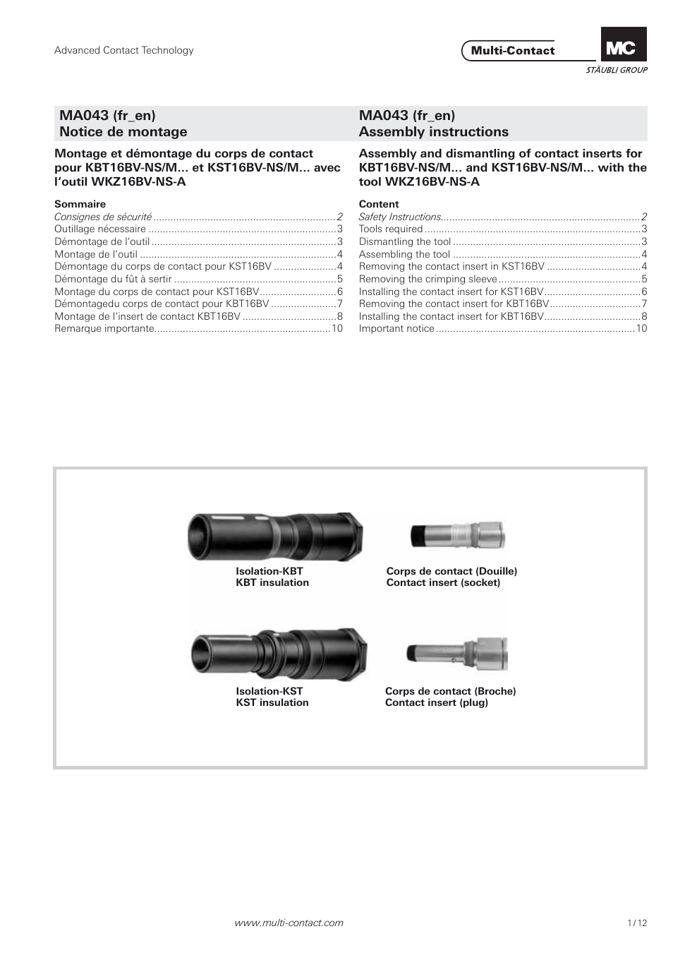 Multi-Contact MA043 User Manual | 12 pages