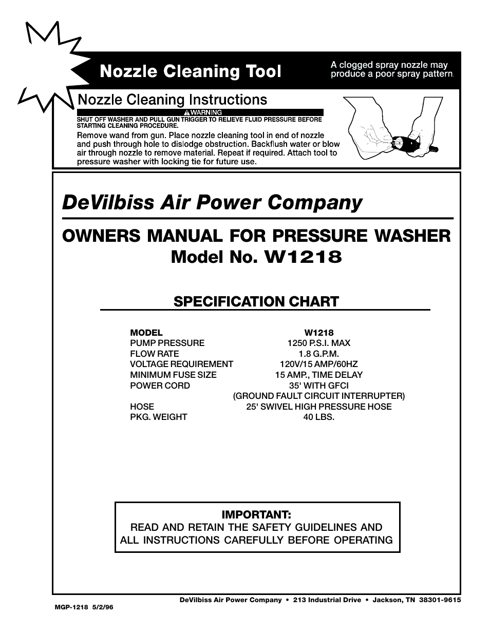 DeVillbiss Air Power Company MGP-1218 User Manual | 12 pages