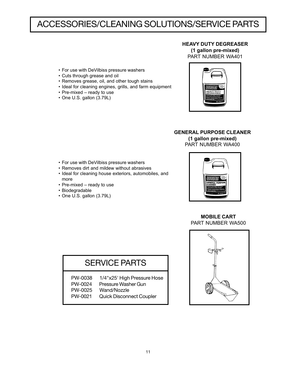 Accessories/cleaning solutions/service parts, Service parts | DeVillbiss Air Power Company MGP-1218 User Manual | Page 11 / 12