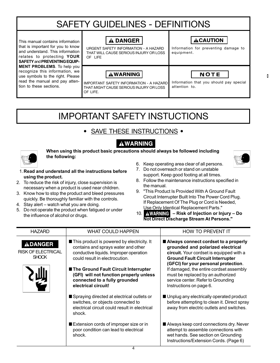 Save these instructions | DeVillbiss Air Power Company MGP-1218 User Manual | Page 4 / 12