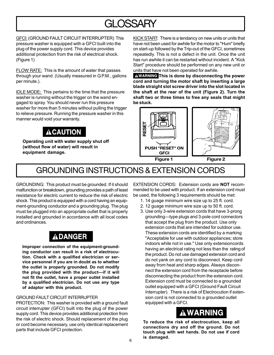 Glossary, Grounding instructions & extension cords | DeVillbiss Air Power Company MGP-1218 User Manual | Page 6 / 12