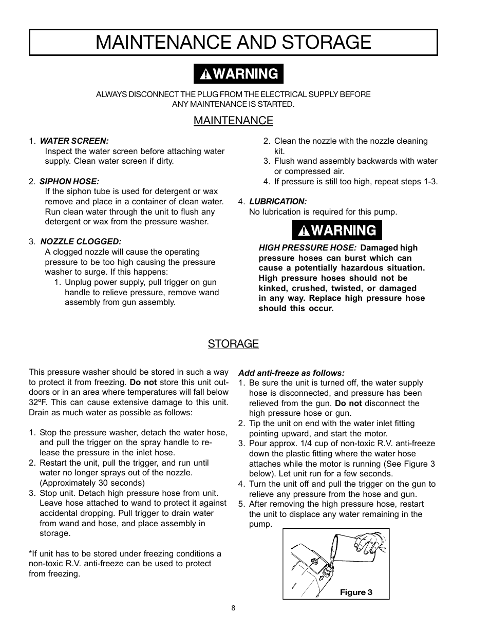 Maintenance and storage, Maintenance, Storage | DeVillbiss Air Power Company MGP-1218 User Manual | Page 8 / 12