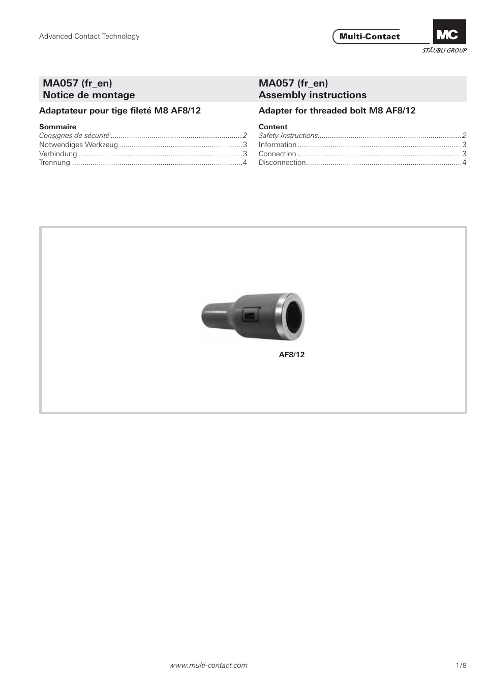 Multi-Contact MA057 User Manual | 8 pages