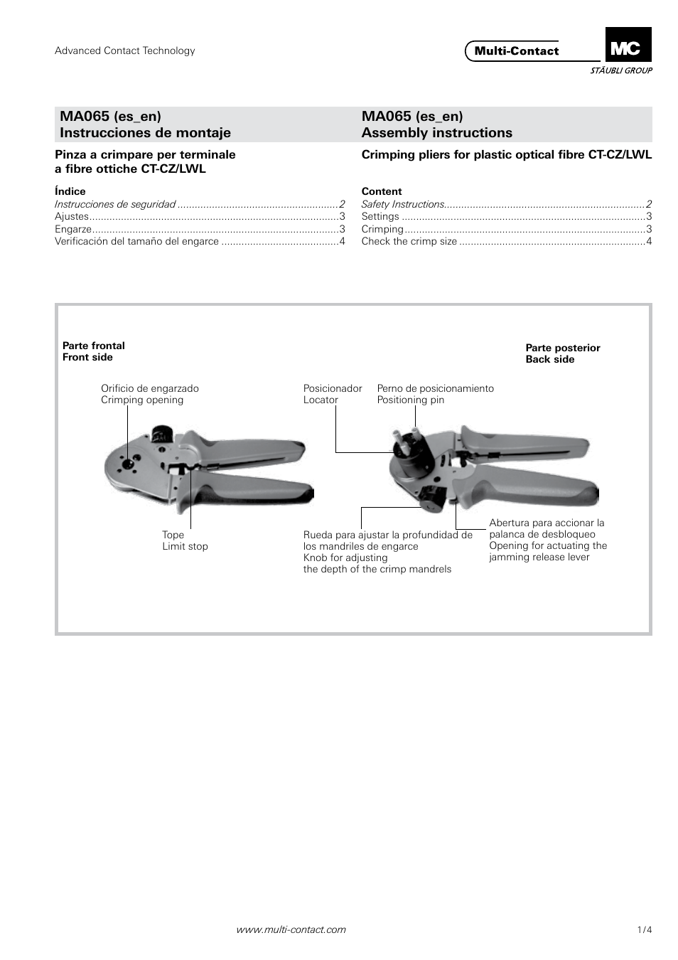 Multi-Contact MA065 User Manual | 3 pages