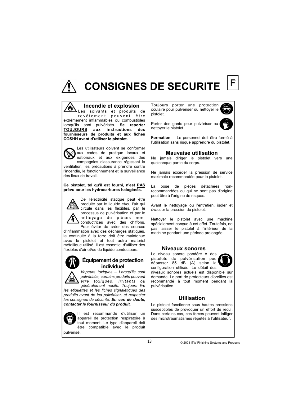 Consignes de securite | DeVilbiss SB-E2-2-531 User Manual | Page 13 / 32