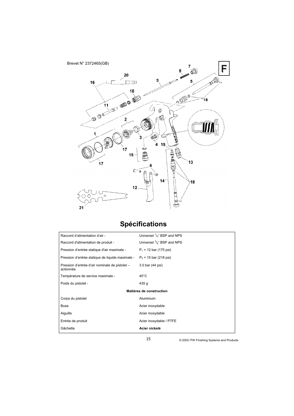 Spécifications | DeVilbiss SB-E2-2-531 User Manual | Page 15 / 32