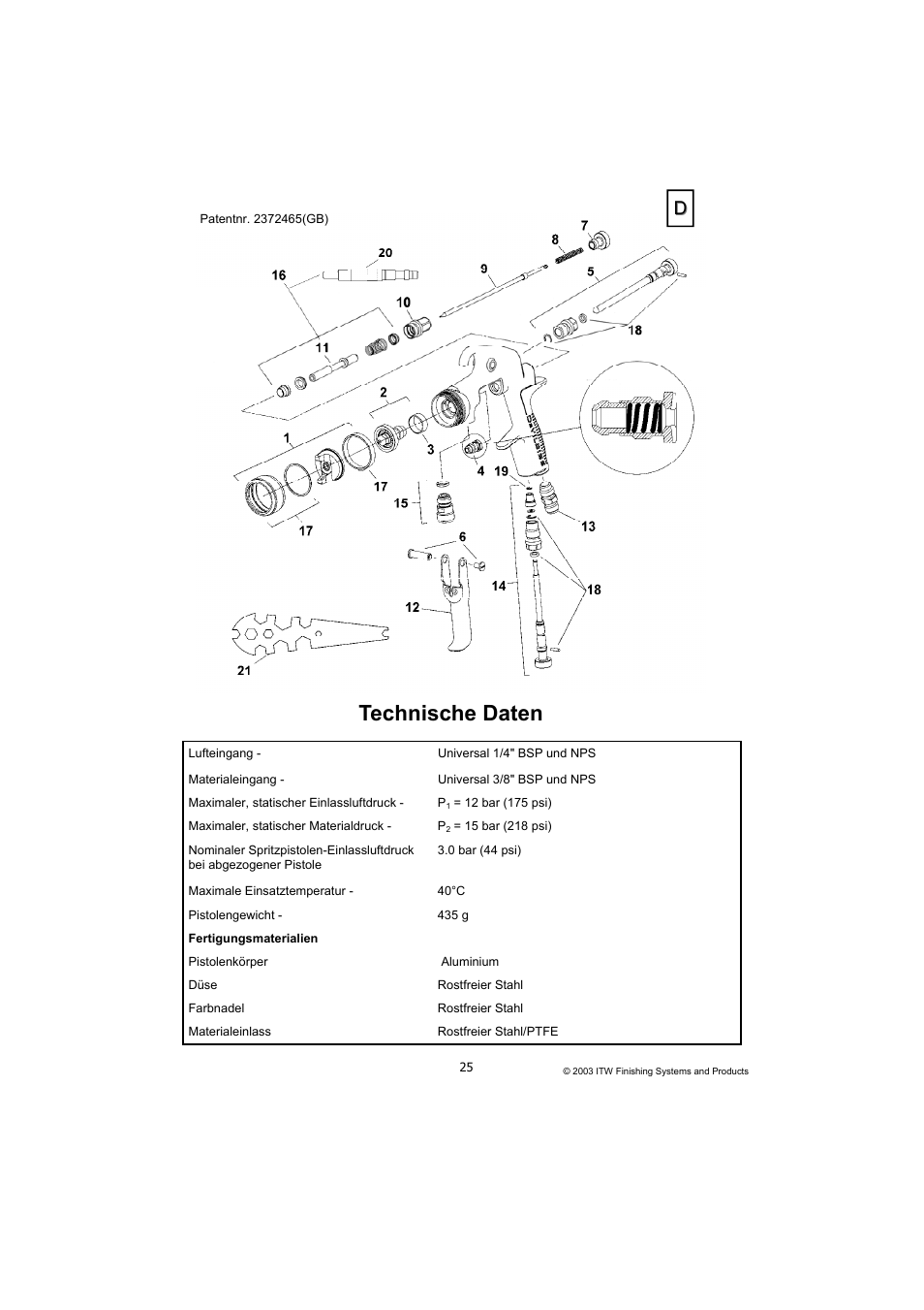 Technische daten | DeVilbiss SB-E2-2-531 User Manual | Page 25 / 32