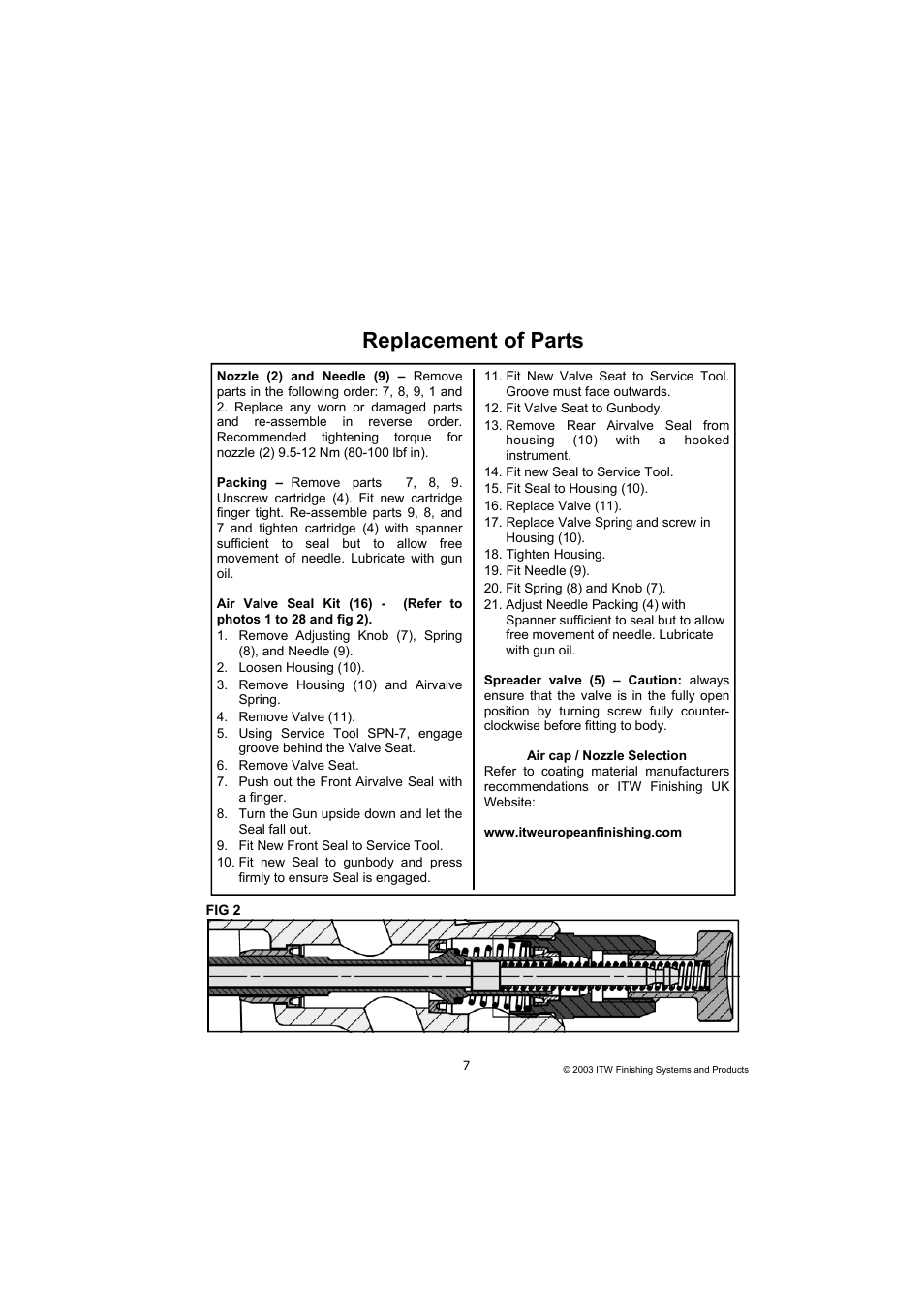 Replacement of parts | DeVilbiss SB-E2-2-531 User Manual | Page 7 / 32