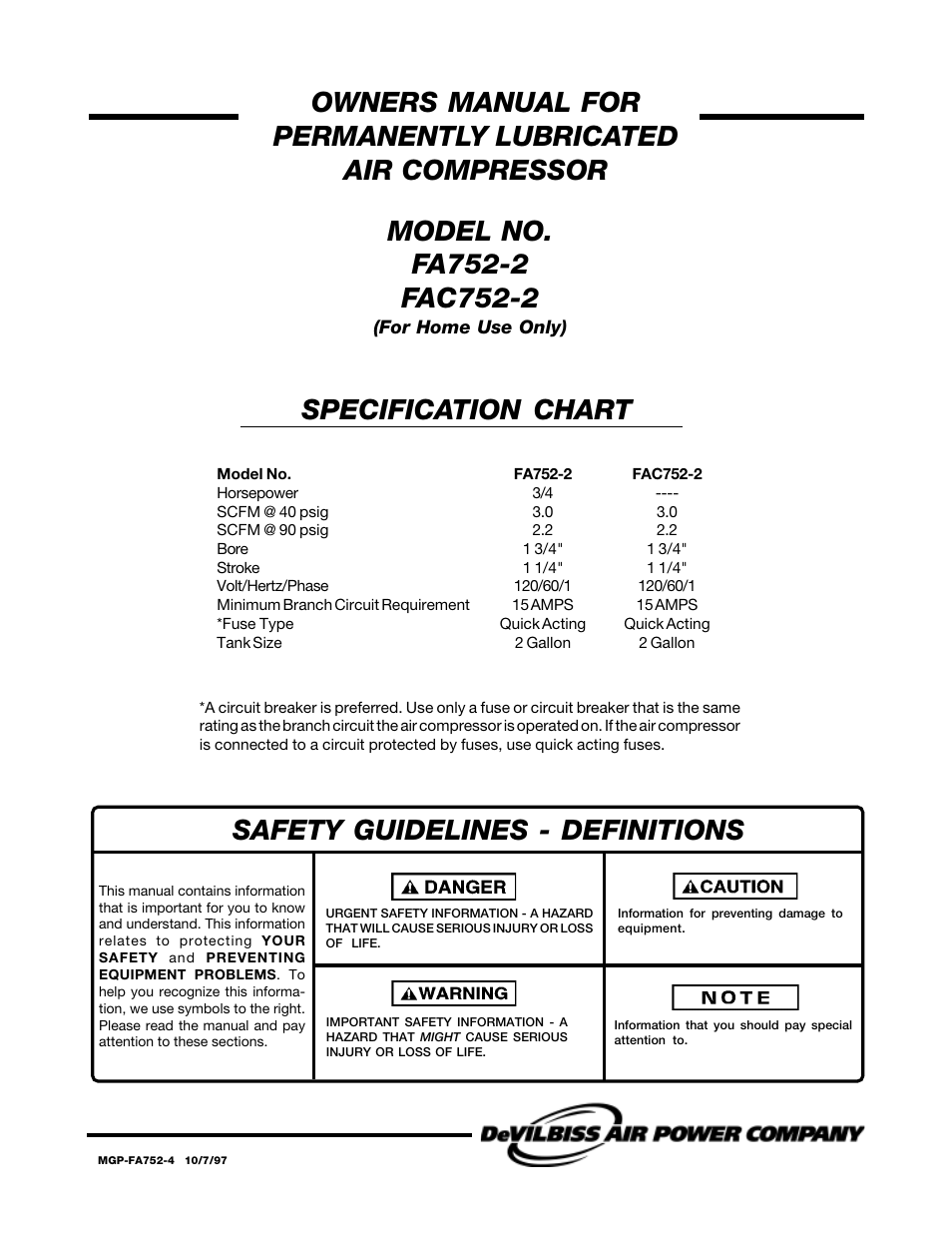 DeVilbiss FAC752-2 User Manual | 12 pages
