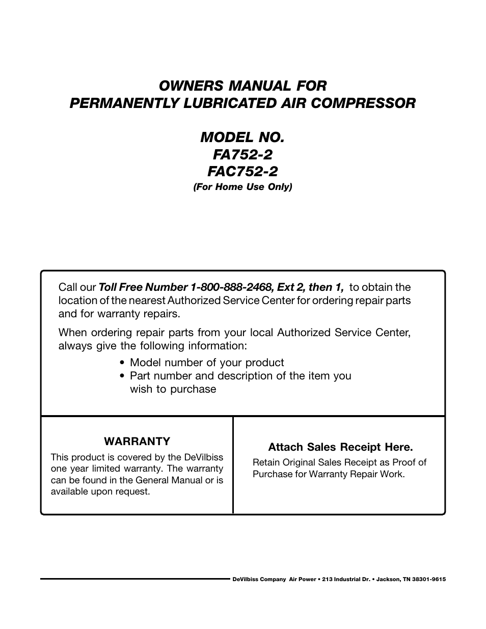 DeVilbiss FAC752-2 User Manual | Page 12 / 12