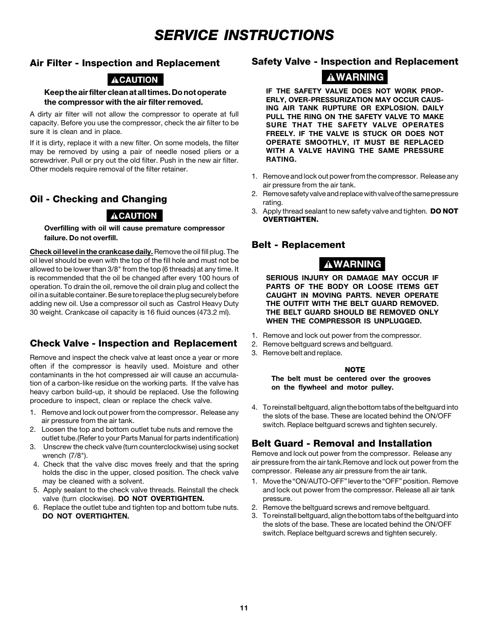 Service instructions | DeVilbiss MG5-OLSTAT-3A User Manual | Page 11 / 16