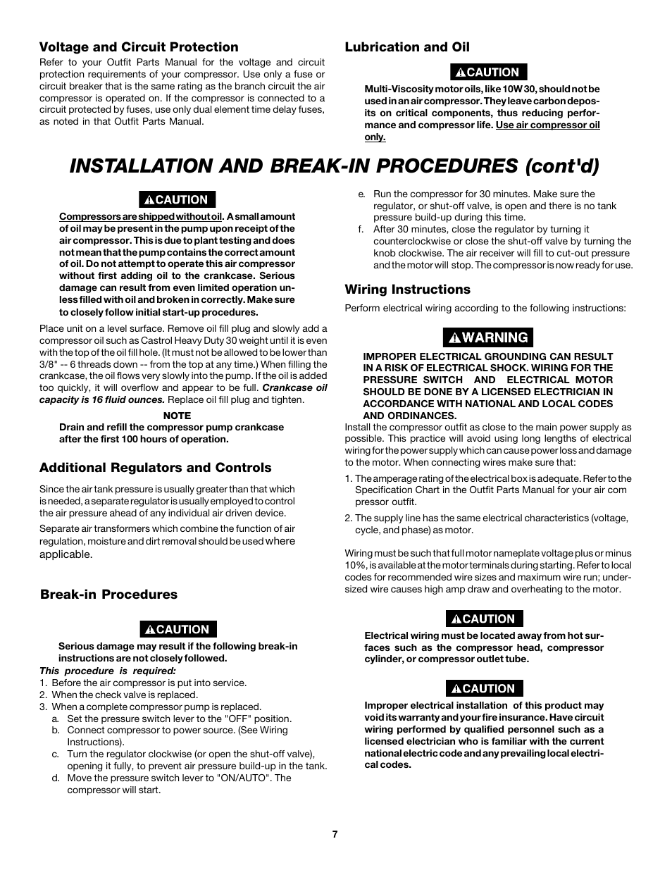 Installation and break-in procedures (cont'd) | DeVilbiss MG5-OLSTAT-3A User Manual | Page 7 / 16