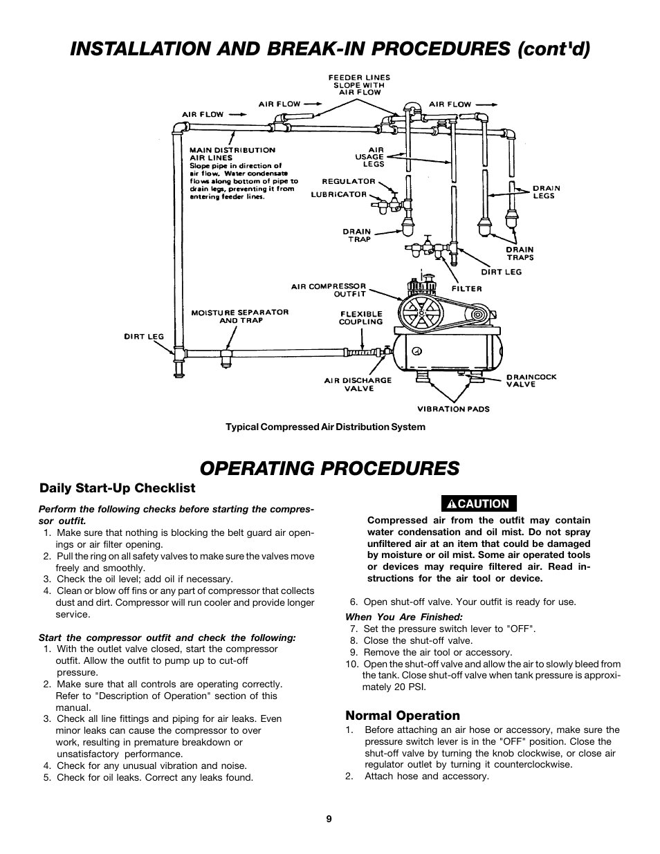 Installation and break-in procedures (cont'd), Operating procedures | DeVilbiss MG5-OLSTAT-3A User Manual | Page 9 / 16