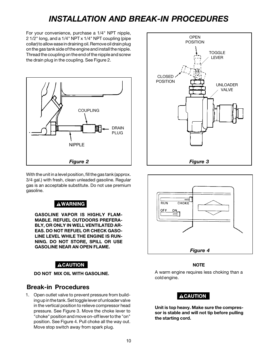 Installation and break-in procedures, Break-in procedures | DeVilbiss MG4-OLENG-2B User Manual | Page 10 / 20