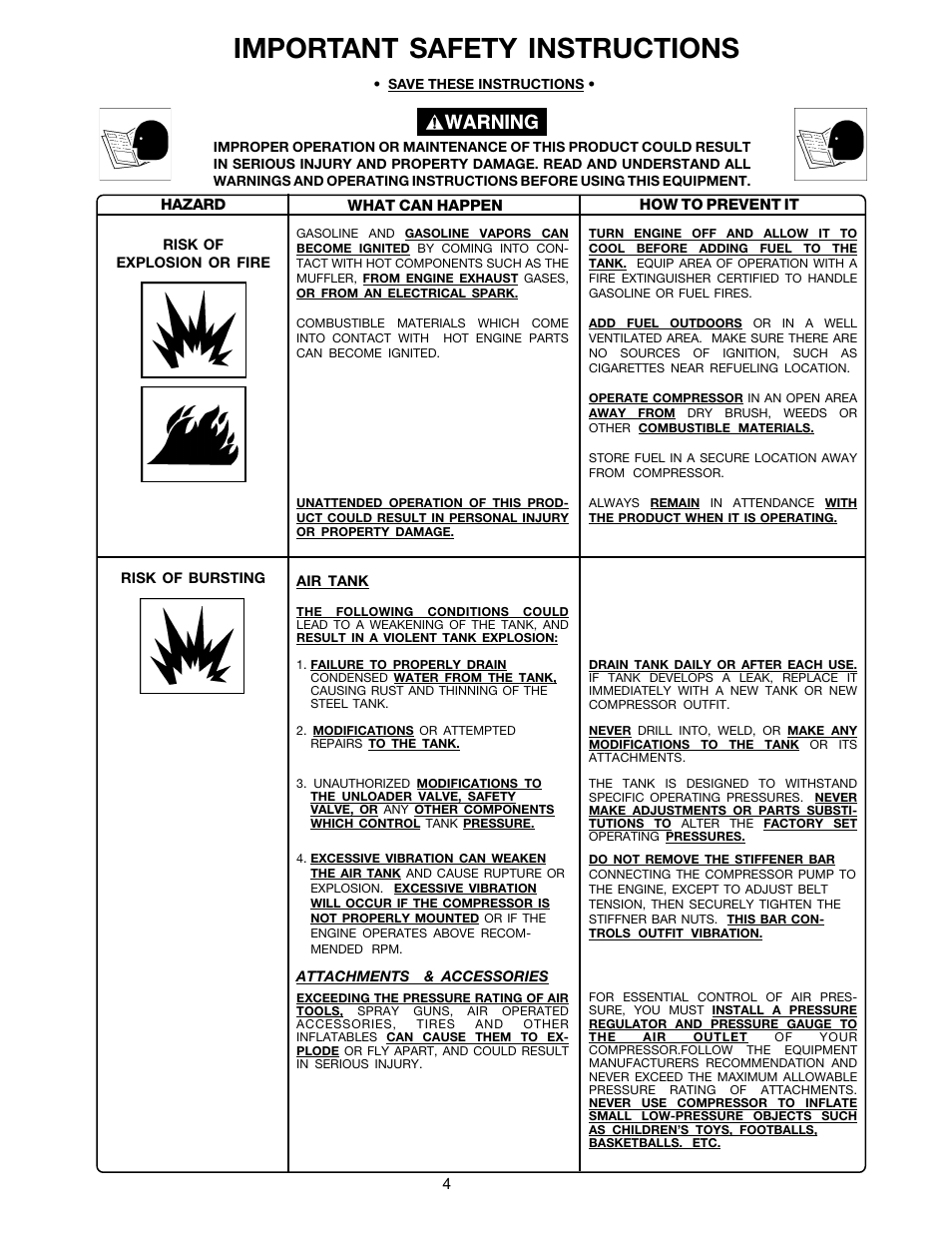 Important safety instructions | DeVilbiss MG4-OLENG-2B User Manual | Page 4 / 20