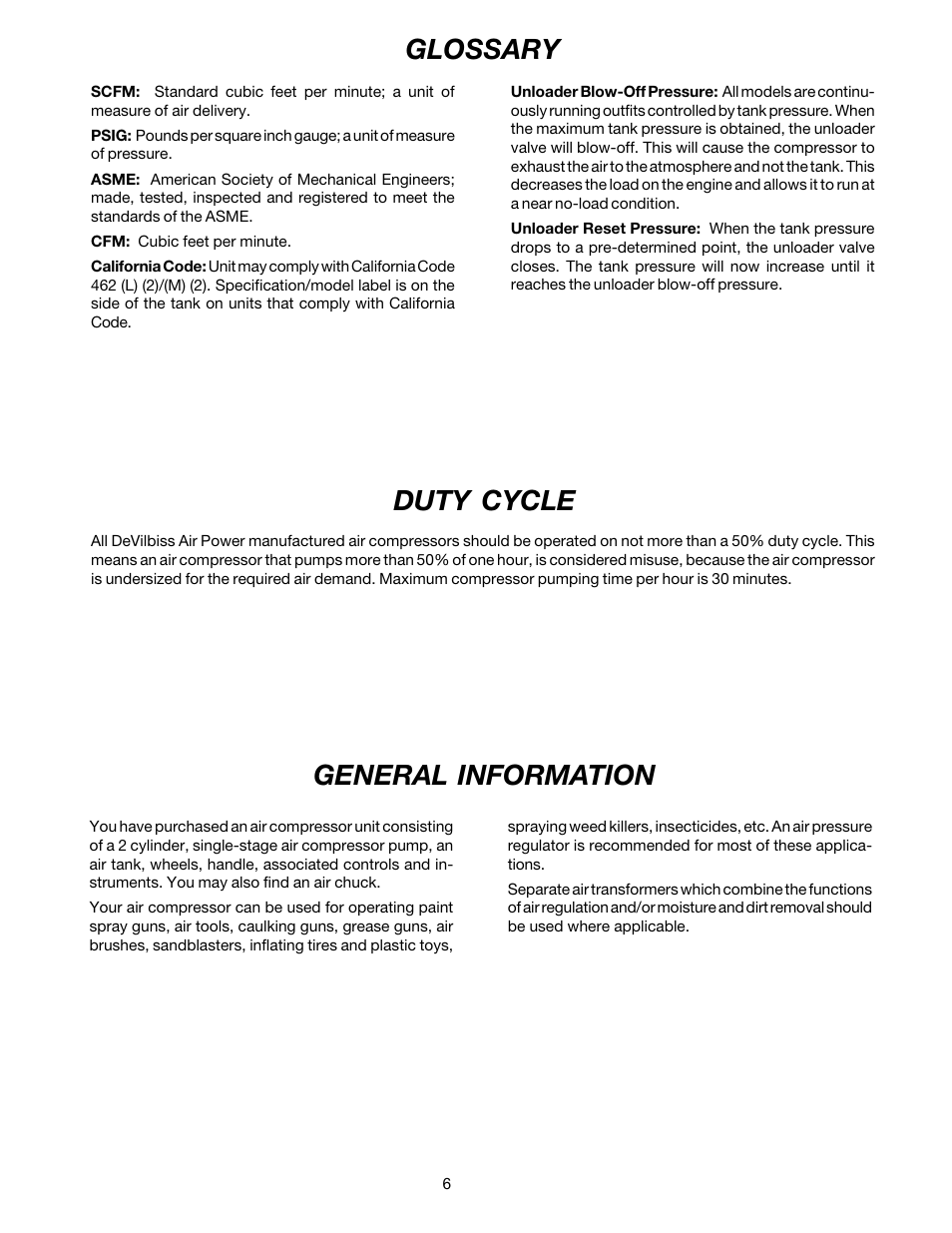 General information, Glossary, Duty cycle | DeVilbiss MG4-OLENG-2B User Manual | Page 6 / 20