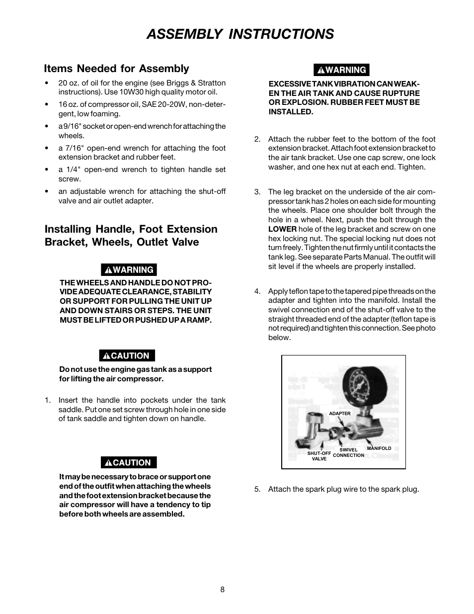 Assembly instructions, Items needed for assembly | DeVilbiss MG4-OLENG-2B User Manual | Page 8 / 20