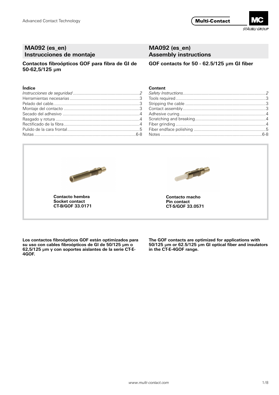 Multi-Contact MA092 User Manual | 8 pages