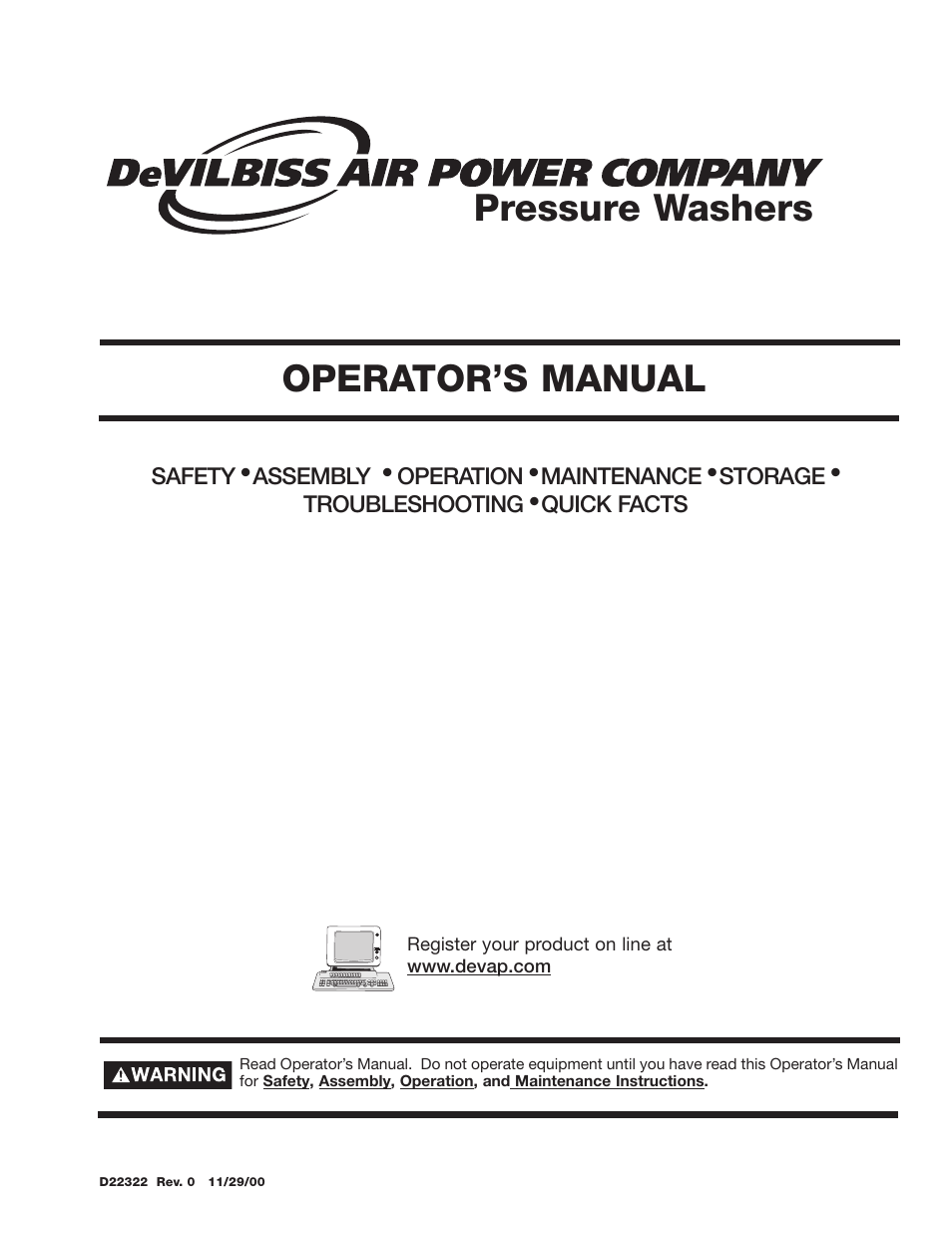 DeVilbiss D22322 User Manual | 20 pages