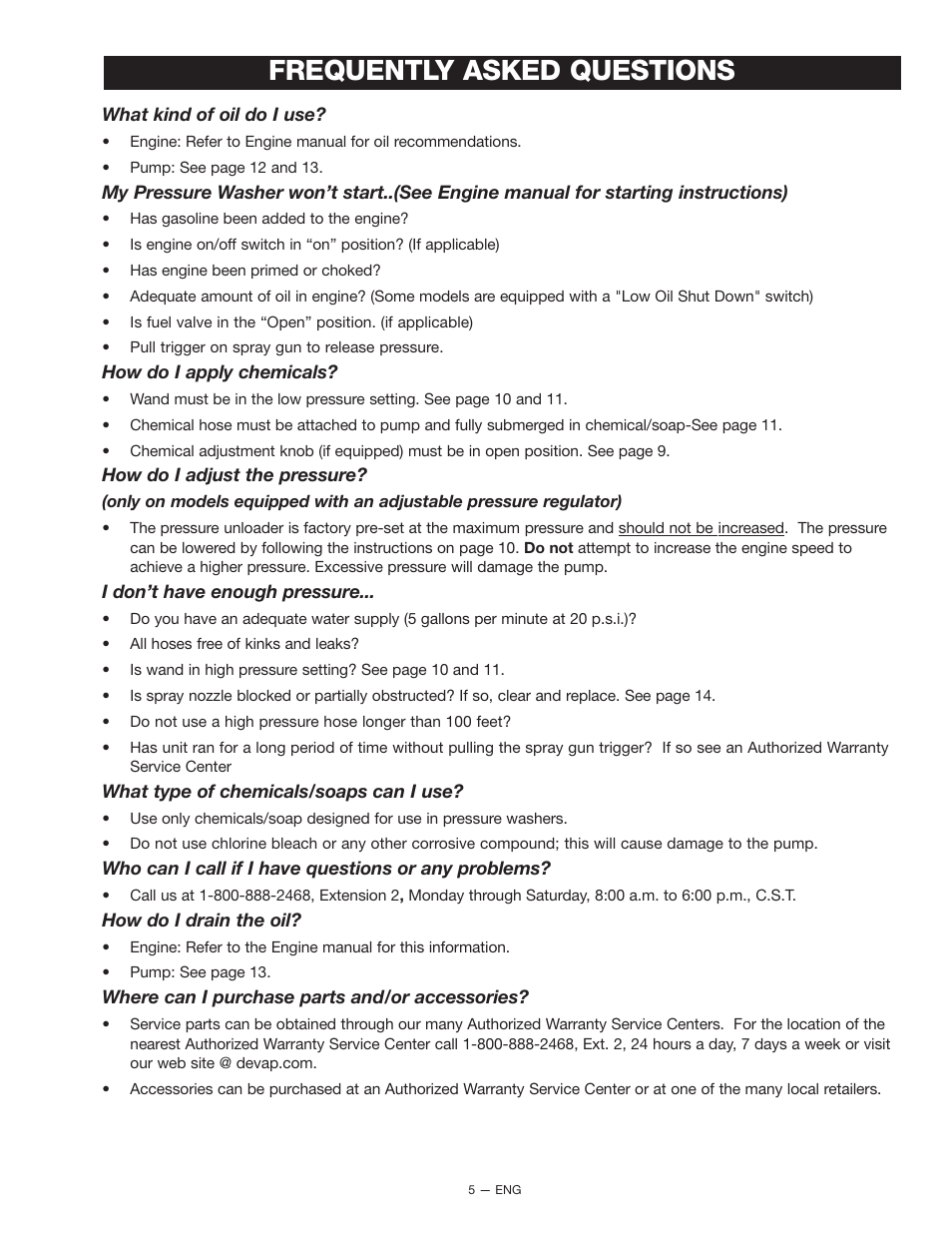 Frequently asked questions | DeVilbiss D22322 User Manual | Page 5 / 20