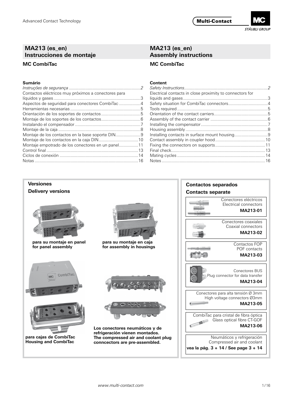 Multi-Contact MA213 User Manual | 16 pages